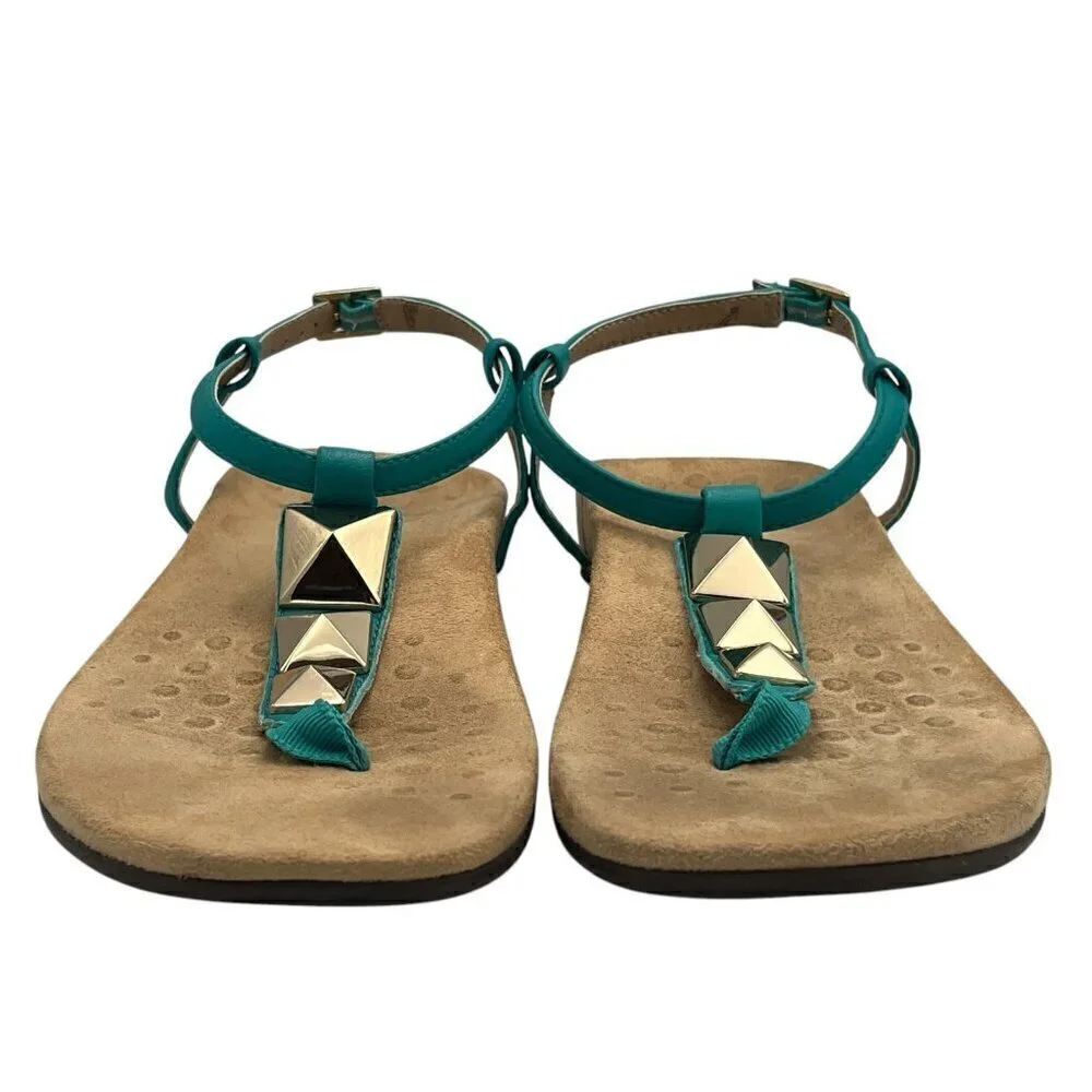 Vionic Sandals Nala Flat T-Strap 10.5 ? Studded Turquoise Thong Beach Comfort